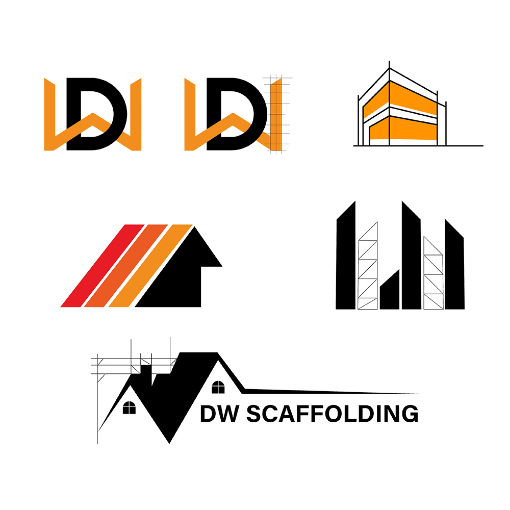 D W Scaffolding initial concept art logo design board.