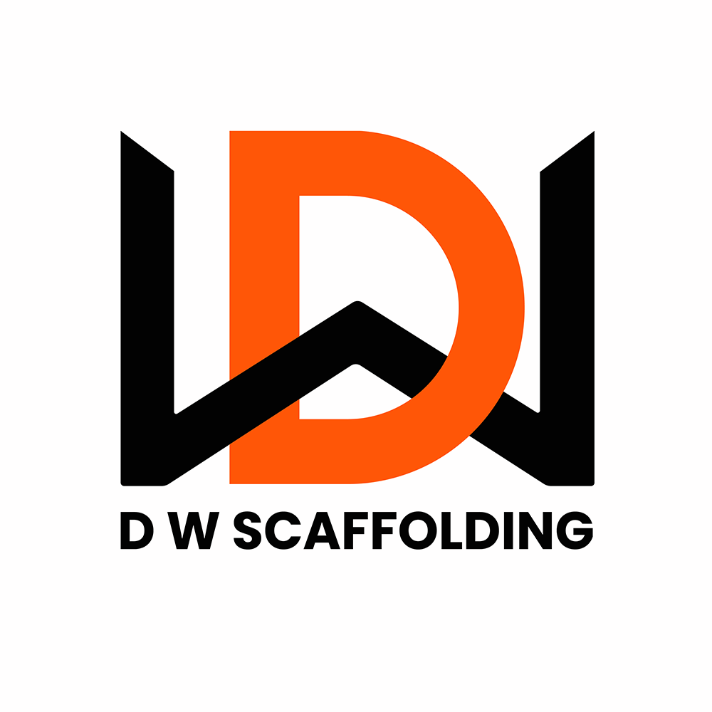 D W Scaffolding logo design #01 - white background with an orange D and black W and text.