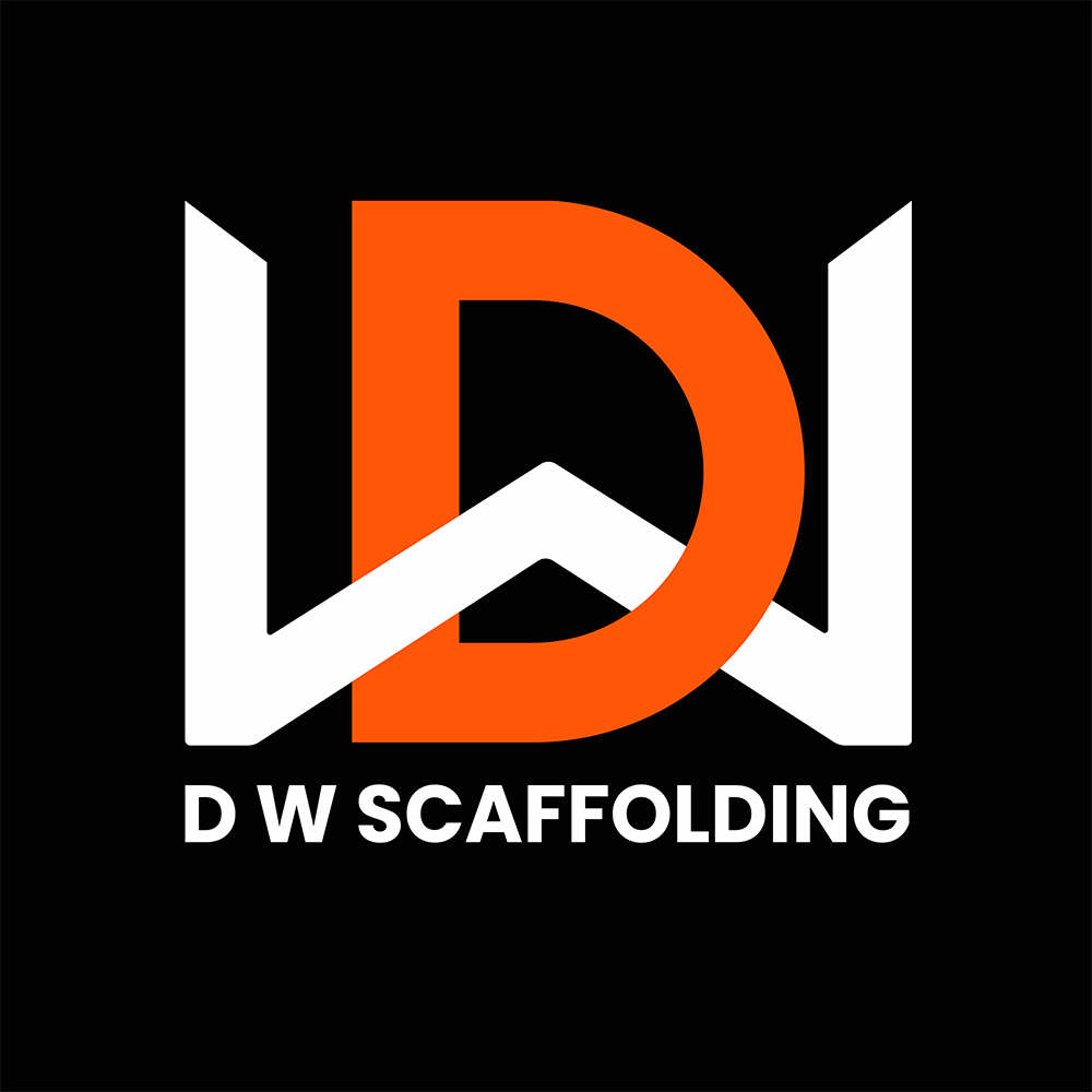 D W Scaffolding logo design #02 - black background with an orange D and white W and text.