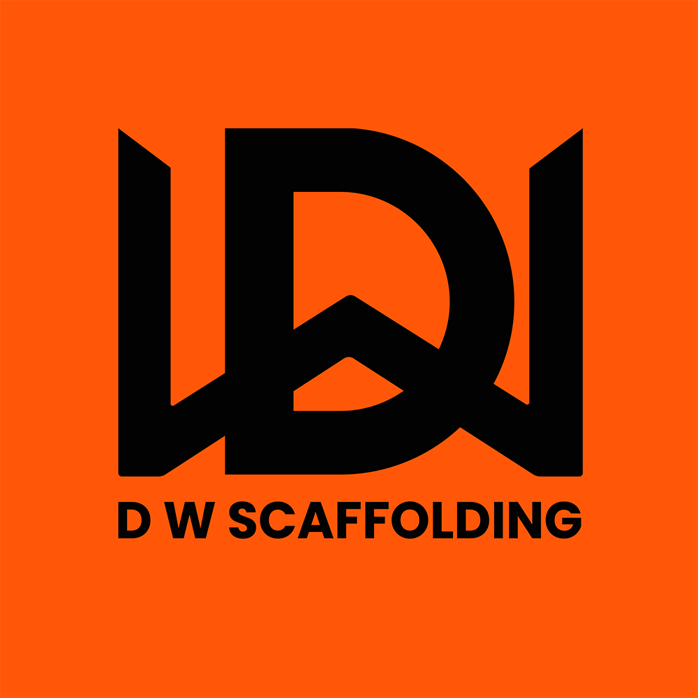 D W Scaffolding logo design #03 - orange background with an black D, W and text.