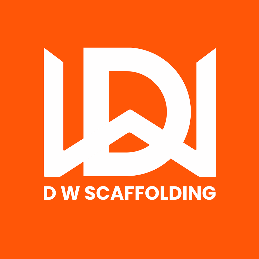 D W Scaffolding logo design #04 - orange background with an white D, W and text.