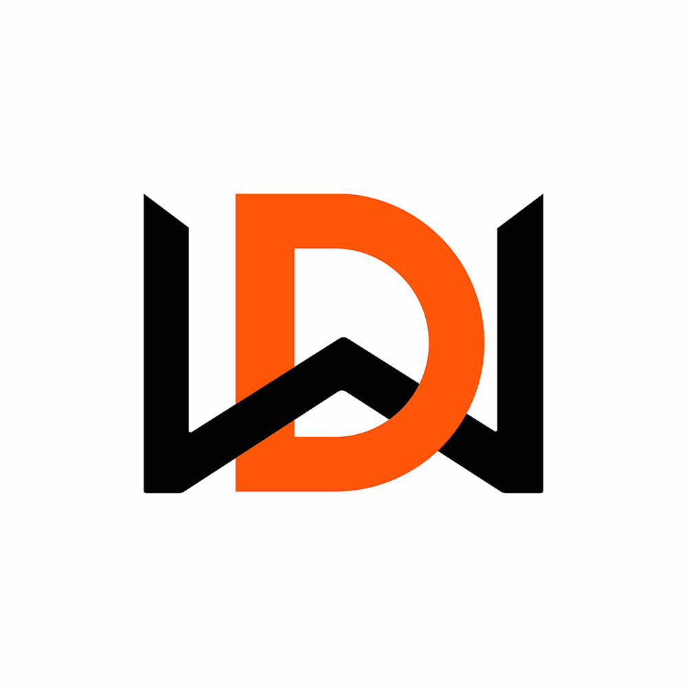 D W Scaffolding logo design #06 - white background with an orange D and black W with no text.