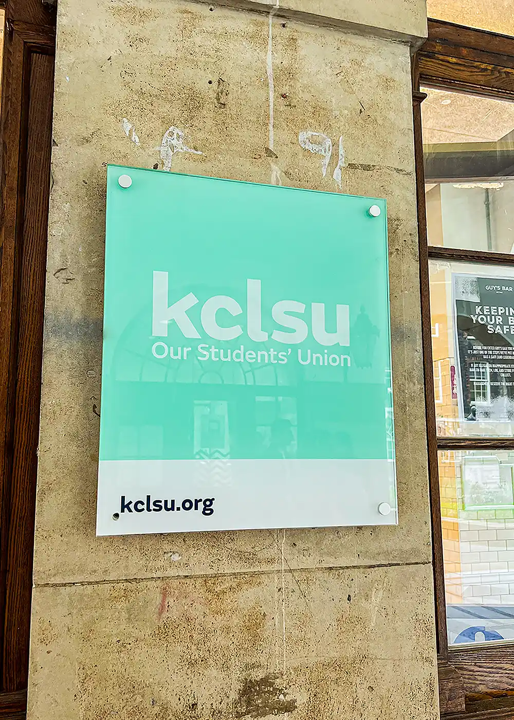 KCSLU 2023 student union outside plaque. King's College London.