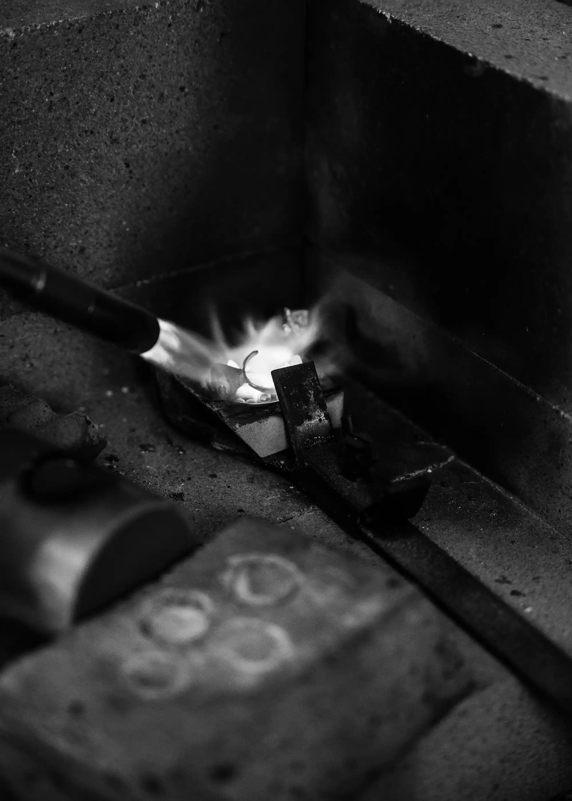 A silver ring in a furnace being melted - Silvawear.